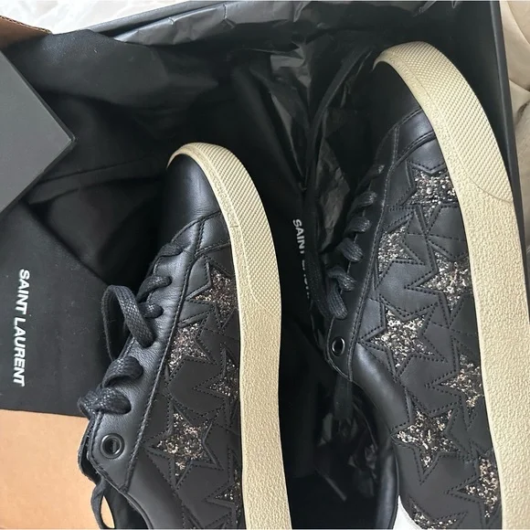 Shoes Saint Laurent Sneakers With Glitter Stars Black Leather